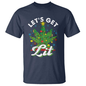 Funny Weed Christmas T Shirt Let's Get Lit Christmas Tree Cannabis TS09 Navy Print Your Wear