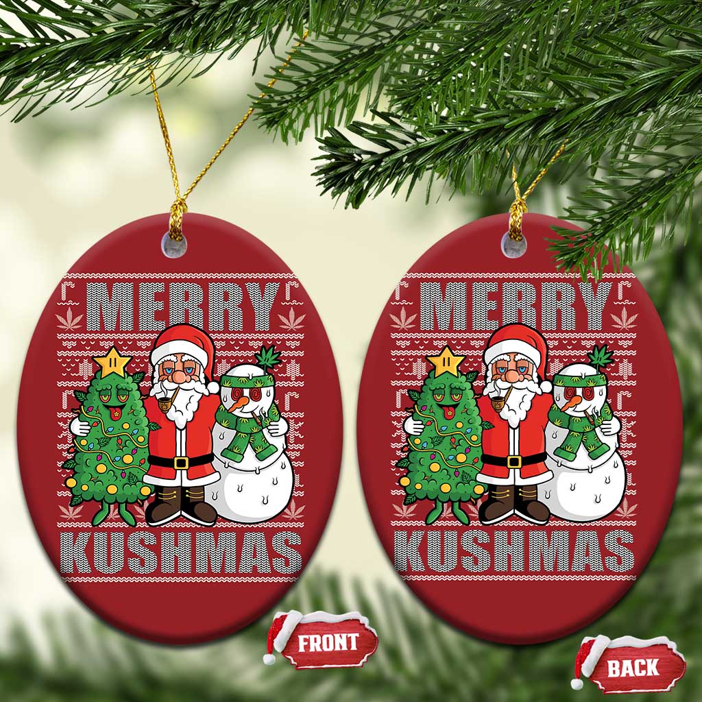 Funny Weed Xmas Christmas Ornament Merry Kushmas Naughty Santa Snowman Cannabis 420 TS09 Oval Red Print Your Wear
