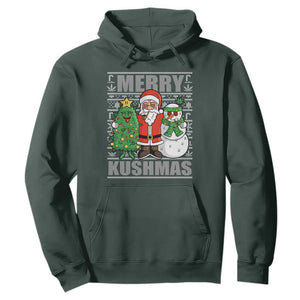 Funny Weed Christmas Hoodie Merry Kushmas Naughty Santa Snowman Cannabis 420 TS09 Dark Forest Green Print Your Wear