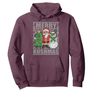 Funny Weed Christmas Hoodie Merry Kushmas Naughty Santa Snowman Cannabis 420 TS09 Maroon Print Your Wear