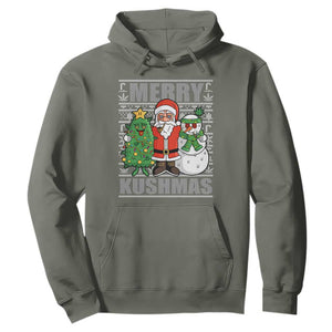 Funny Weed Christmas Hoodie Merry Kushmas Naughty Santa Snowman Cannabis 420 TS09 Military Green Print Your Wear