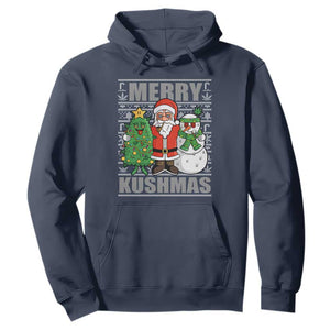 Funny Weed Christmas Hoodie Merry Kushmas Naughty Santa Snowman Cannabis 420 TS09 Navy Print Your Wear