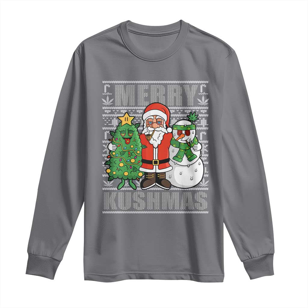 Funny Weed Christmas Long Sleeve Shirt Merry Kushmas Naughty Santa Snowman Cannabis 420 TS09 Charcoal Print Your Wear