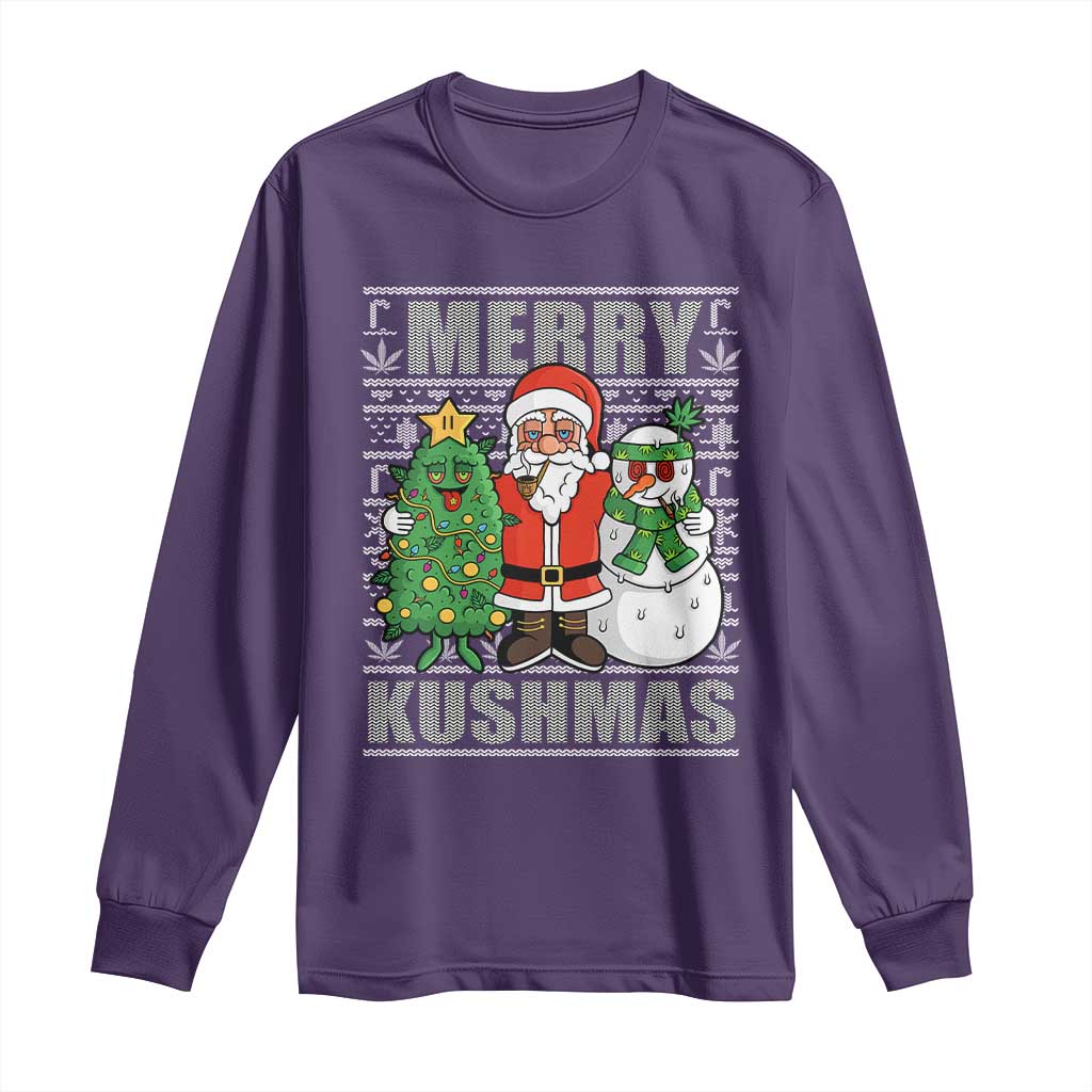 Funny Weed Christmas Long Sleeve Shirt Merry Kushmas Naughty Santa Snowman Cannabis 420 TS09 Purple Print Your Wear