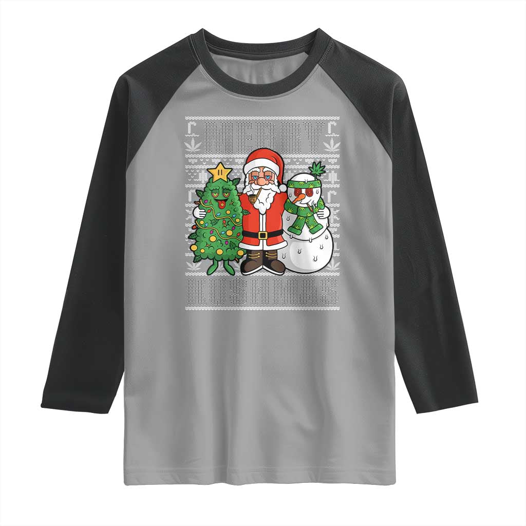 Funny Weed Christmas Raglan Shirt Merry Kushmas Naughty Santa Snowman Cannabis 420 TS09 Sport Gray Black Print Your Wear