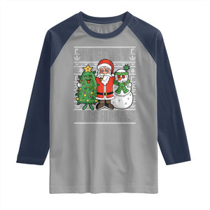 Funny Weed Christmas Raglan Shirt Merry Kushmas Naughty Santa Snowman Cannabis 420 TS09 Sport Gray Navy Print Your Wear
