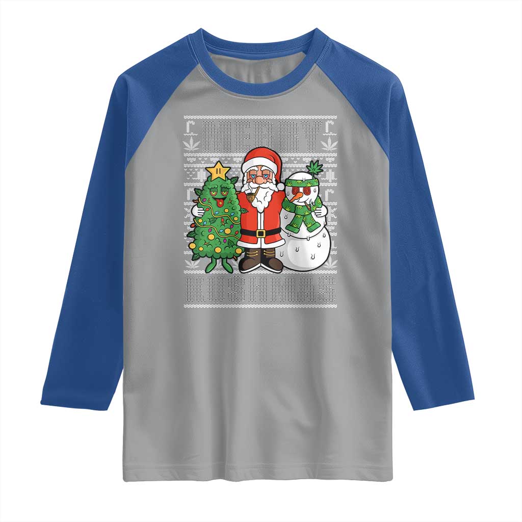 Funny Weed Christmas Raglan Shirt Merry Kushmas Naughty Santa Snowman Cannabis 420 TS09 Sport Gray Royal Print Your Wear