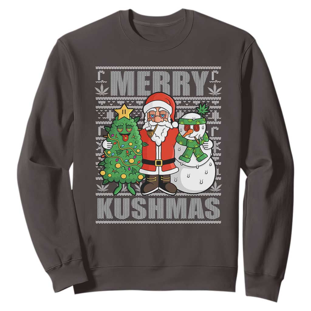Funny Weed Christmas Sweatshirt Merry Kushmas Naughty Santa Snowman Cannabis 420 TS09 Dark Chocolate Print Your Wear