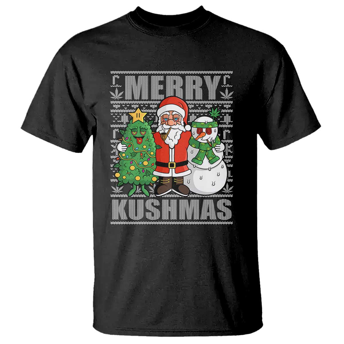 Funny Weed Christmas T Shirt Merry Kushmas Naughty Santa Snowman Cannabis 420 TS09 Black Print Your Wear