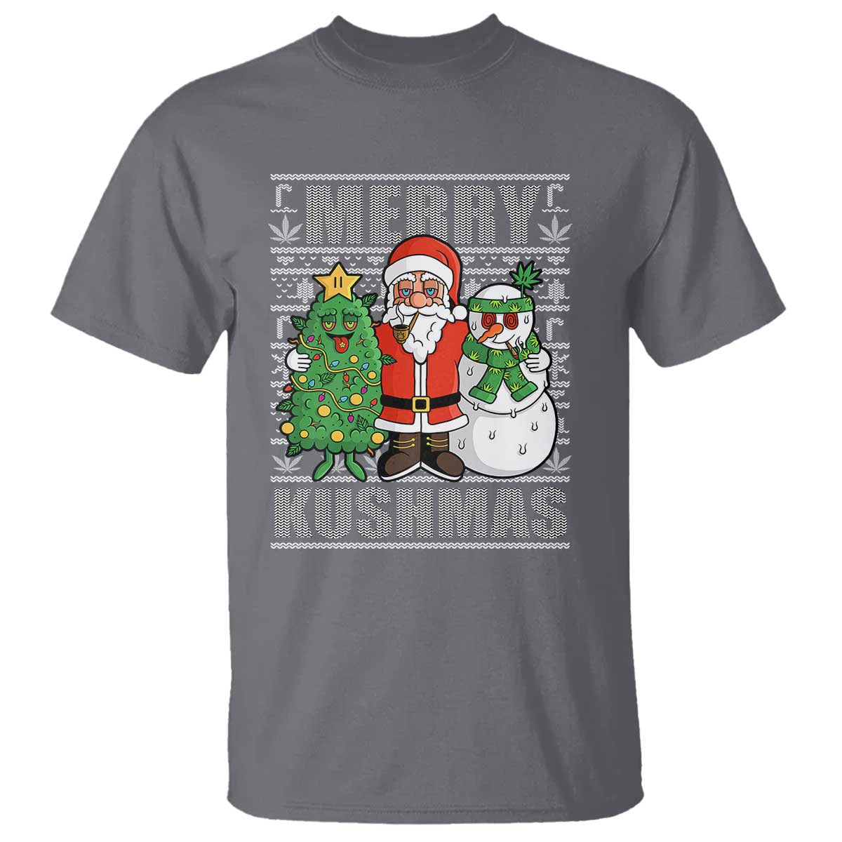 Funny Weed Christmas T Shirt Merry Kushmas Naughty Santa Snowman Cannabis 420 TS09 Charcoal Print Your Wear