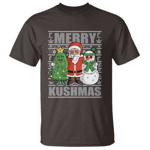 Funny Weed Christmas T Shirt Merry Kushmas Naughty Santa Snowman Cannabis 420 TS09 Dark Chocolate Print Your Wear
