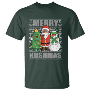 Funny Weed Christmas T Shirt Merry Kushmas Naughty Santa Snowman Cannabis 420 TS09 Dark Forest Green Print Your Wear