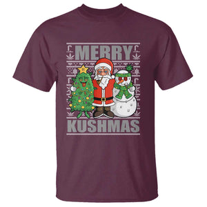 Funny Weed Christmas T Shirt Merry Kushmas Naughty Santa Snowman Cannabis 420 TS09 Maroon Print Your Wear
