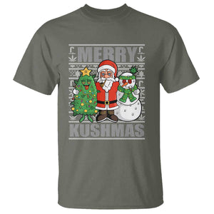 Funny Weed Christmas T Shirt Merry Kushmas Naughty Santa Snowman Cannabis 420 TS09 Military Green Print Your Wear