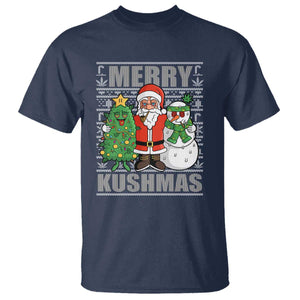 Funny Weed Christmas T Shirt Merry Kushmas Naughty Santa Snowman Cannabis 420 TS09 Navy Print Your Wear