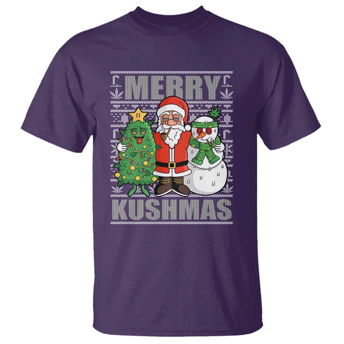 Funny Weed Christmas T Shirt Merry Kushmas Naughty Santa Snowman Cannabis 420 TS09 Purple Print Your Wear