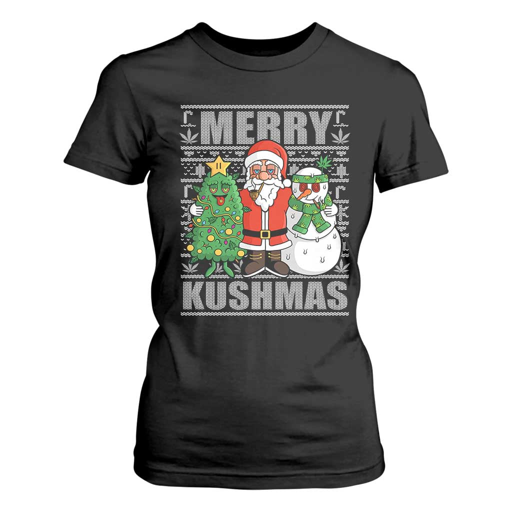 Funny Weed Christmas T Shirt For Women Merry Kushmas Naughty Santa Snowman Cannabis 420 TS09 Black Print Your Wear