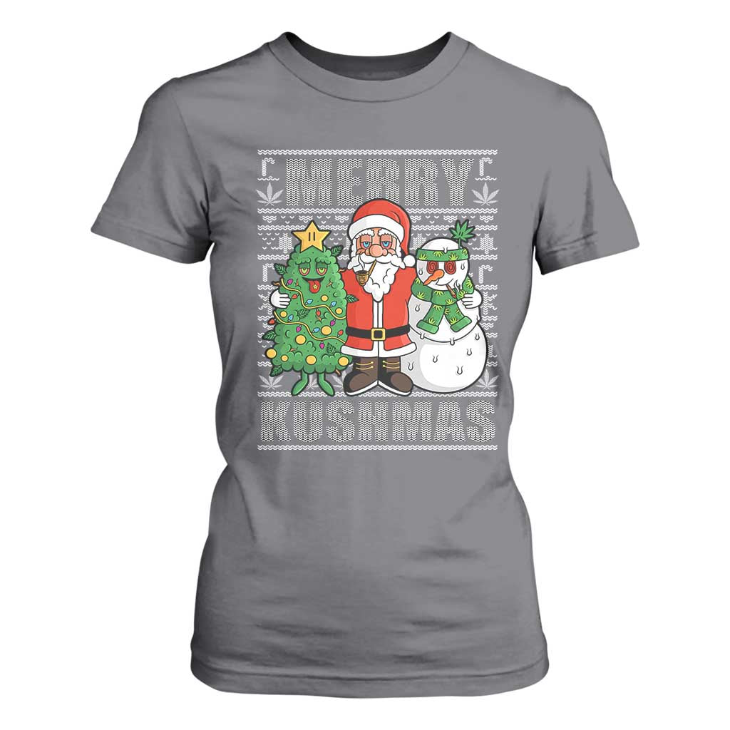 Funny Weed Christmas T Shirt For Women Merry Kushmas Naughty Santa Snowman Cannabis 420 TS09 Charcoal Print Your Wear