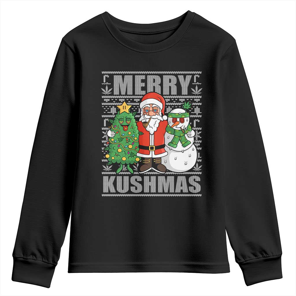 Funny Weed Christmas Youth Sweatshirt Merry Kushmas Naughty Santa Snowman Cannabis 420 TS09 Black Print Your Wear