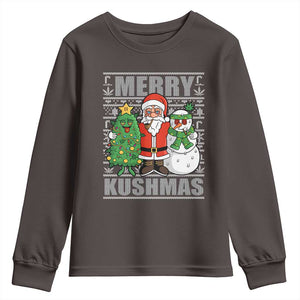 Funny Weed Christmas Youth Sweatshirt Merry Kushmas Naughty Santa Snowman Cannabis 420 TS09 Dark Chocolate Print Your Wear