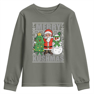 Funny Weed Christmas Youth Sweatshirt Merry Kushmas Naughty Santa Snowman Cannabis 420 TS09 Military Green Print Your Wear