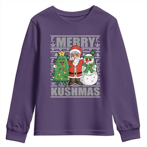 Funny Weed Christmas Youth Sweatshirt Merry Kushmas Naughty Santa Snowman Cannabis 420 TS09 Purple Print Your Wear