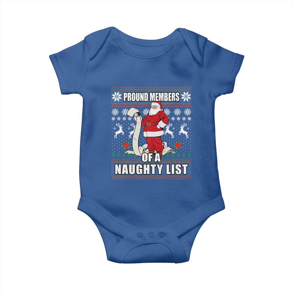 Funny Christmas Baby Onesie Proud Members Of A Naughty List TS09 Royal Blue Print Your Wear