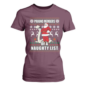 Funny Christmas T Shirt For Women Proud Members Of A Naughty List TS09 Maroon Print Your Wear