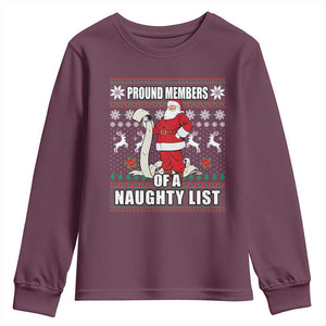 Funny Christmas Youth Sweatshirt Proud Members Of A Naughty List TS09 Maroon Print Your Wear