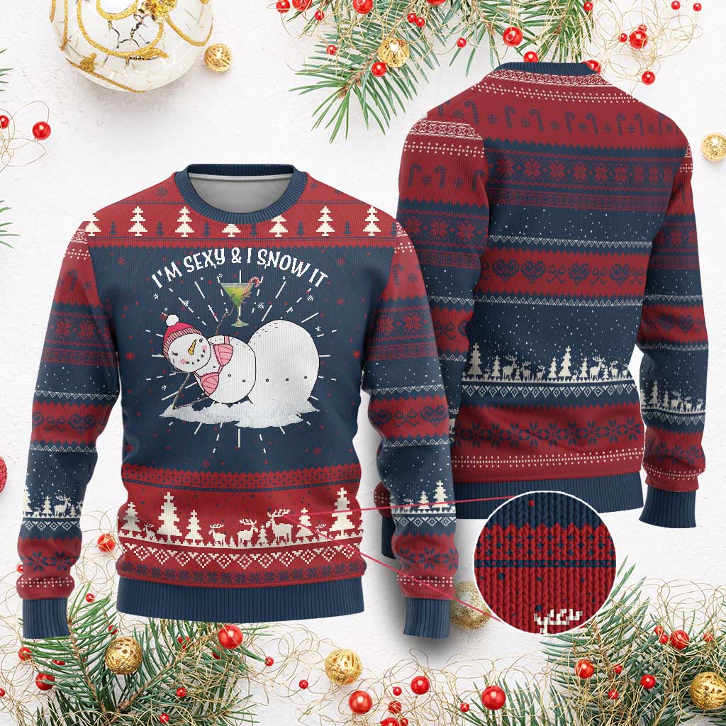 Funny Xmas Snowman Ugly Christmas Sweater I Am Sexy And I Snow It TS09 Burgundy Print Your Wear