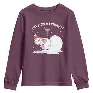 Funny Christmas Snowman Youth Sweatshirt I Am Sexy And I Snow It TS09 Maroon Print Your Wear