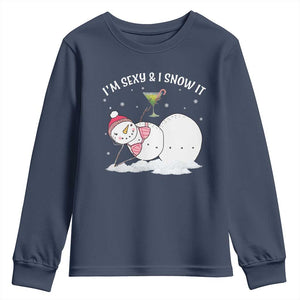 Funny Christmas Snowman Youth Sweatshirt I Am Sexy And I Snow It TS09 Navy Print Your Wear