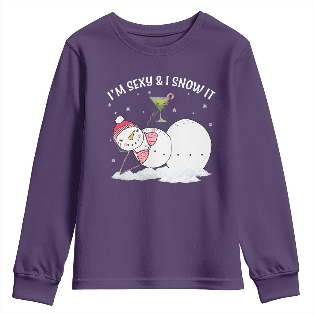 Funny Christmas Snowman Youth Sweatshirt I Am Sexy And I Snow It TS09 Purple Print Your Wear