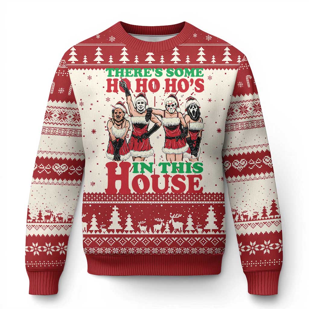 Funny Xmas Ugly Christmas Sweater There Is Some Ho Ho Hos In This House Horror Character Dancing TS09 Red Print Your Wear