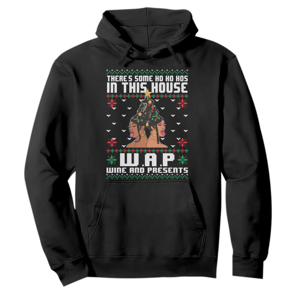 Funny Christmas Hoodie There Is Some Ho Ho Hos In This House WAP Wine And Present TS09 Black Print Your Wear