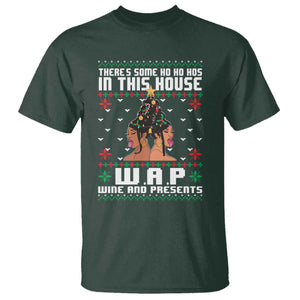 Funny Christmas T Shirt There Is Some Ho Ho Hos In This House WAP Wine And Present TS09 Dark Forest Green Print Your Wear