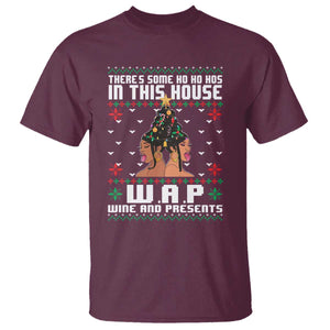 Funny Christmas T Shirt There Is Some Ho Ho Hos In This House WAP Wine And Present TS09 Maroon Print Your Wear