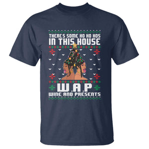 Funny Christmas T Shirt There Is Some Ho Ho Hos In This House WAP Wine And Present TS09 Navy Print Your Wear
