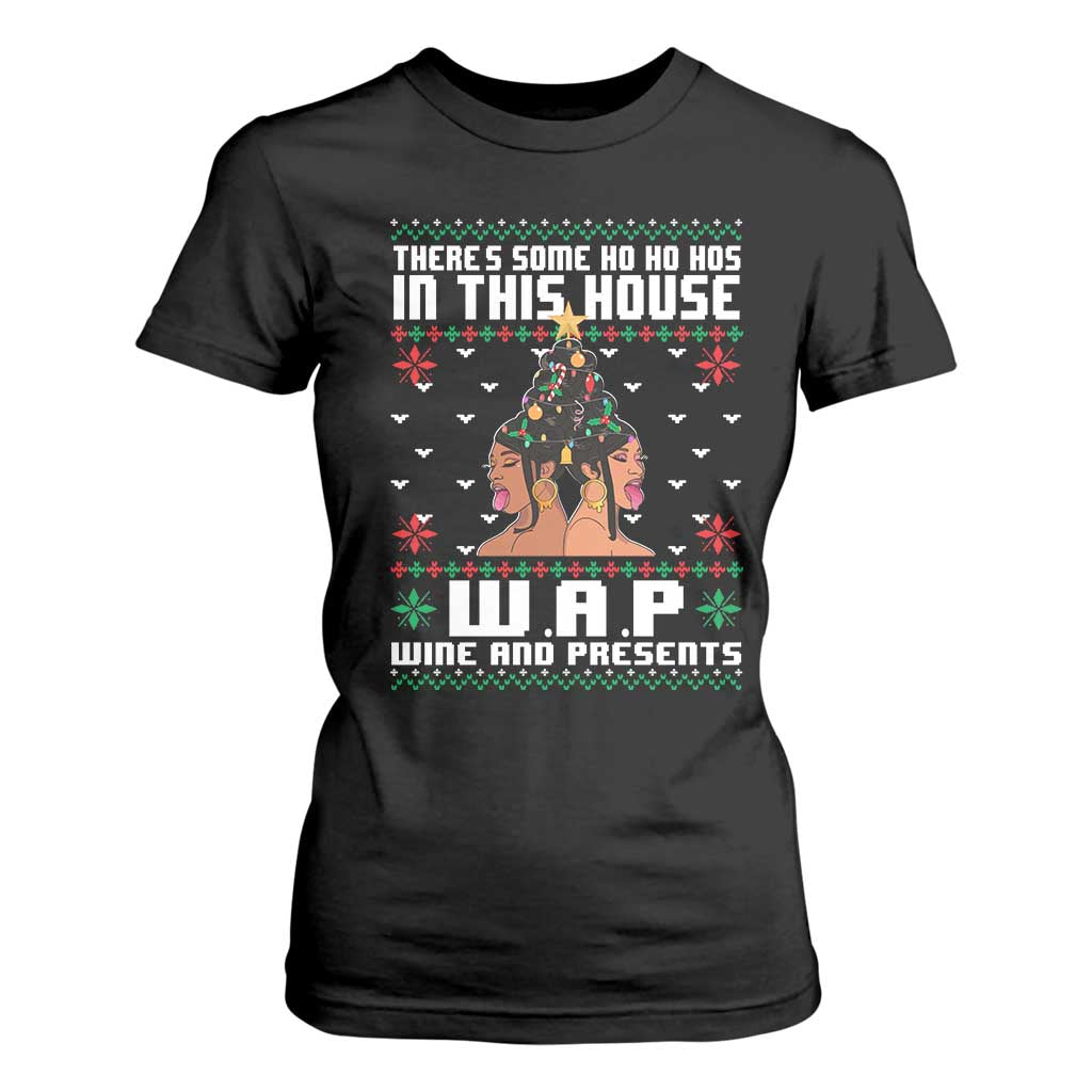 Funny Christmas T Shirt For Women There Is Some Ho Ho Hos In This House WAP Wine And Present TS09 Black Print Your Wear