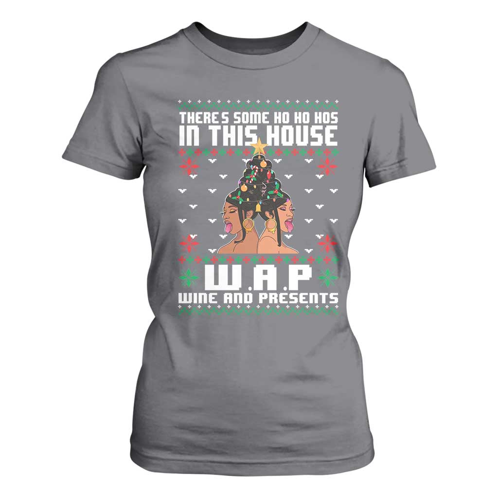 Funny Christmas T Shirt For Women There Is Some Ho Ho Hos In This House WAP Wine And Present TS09 Charcoal Print Your Wear