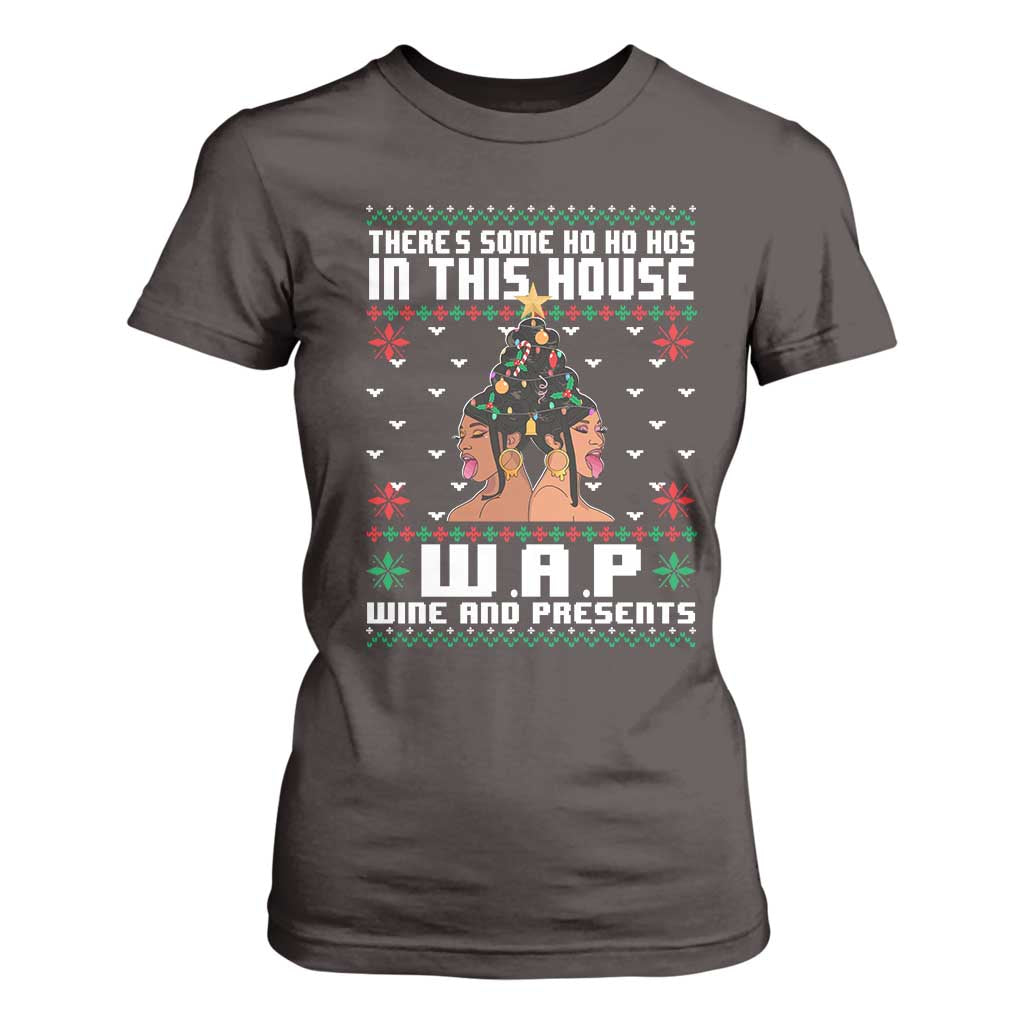 Funny Christmas T Shirt For Women There Is Some Ho Ho Hos In This House WAP Wine And Present TS09 Dark Chocolate Print Your Wear