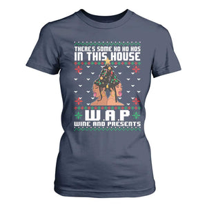 Funny Christmas T Shirt For Women There Is Some Ho Ho Hos In This House WAP Wine And Present TS09 Navy Print Your Wear