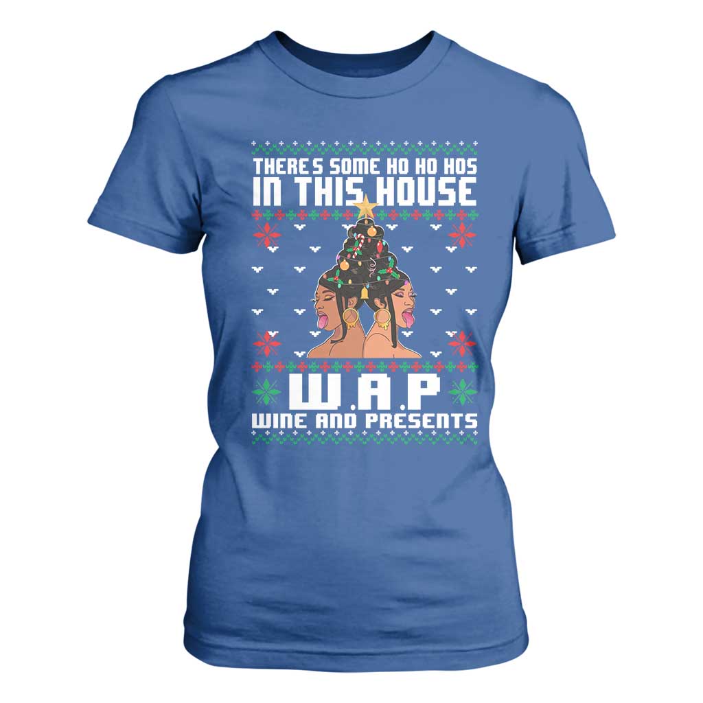 Funny Christmas T Shirt For Women There Is Some Ho Ho Hos In This House WAP Wine And Present TS09 Royal Blue Print Your Wear