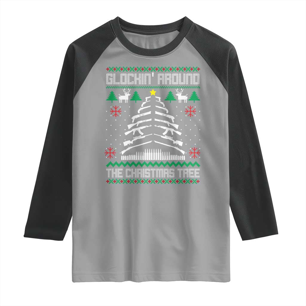 Christmas Gun Lover Raglan Shirt Glocking Around The Christmas Tree TS09 Sport Gray Black Print Your Wear