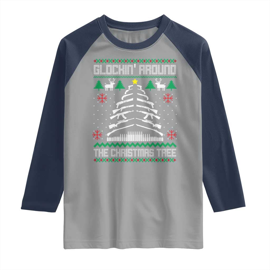 Christmas Gun Lover Raglan Shirt Glocking Around The Christmas Tree TS09 Sport Gray Navy Print Your Wear