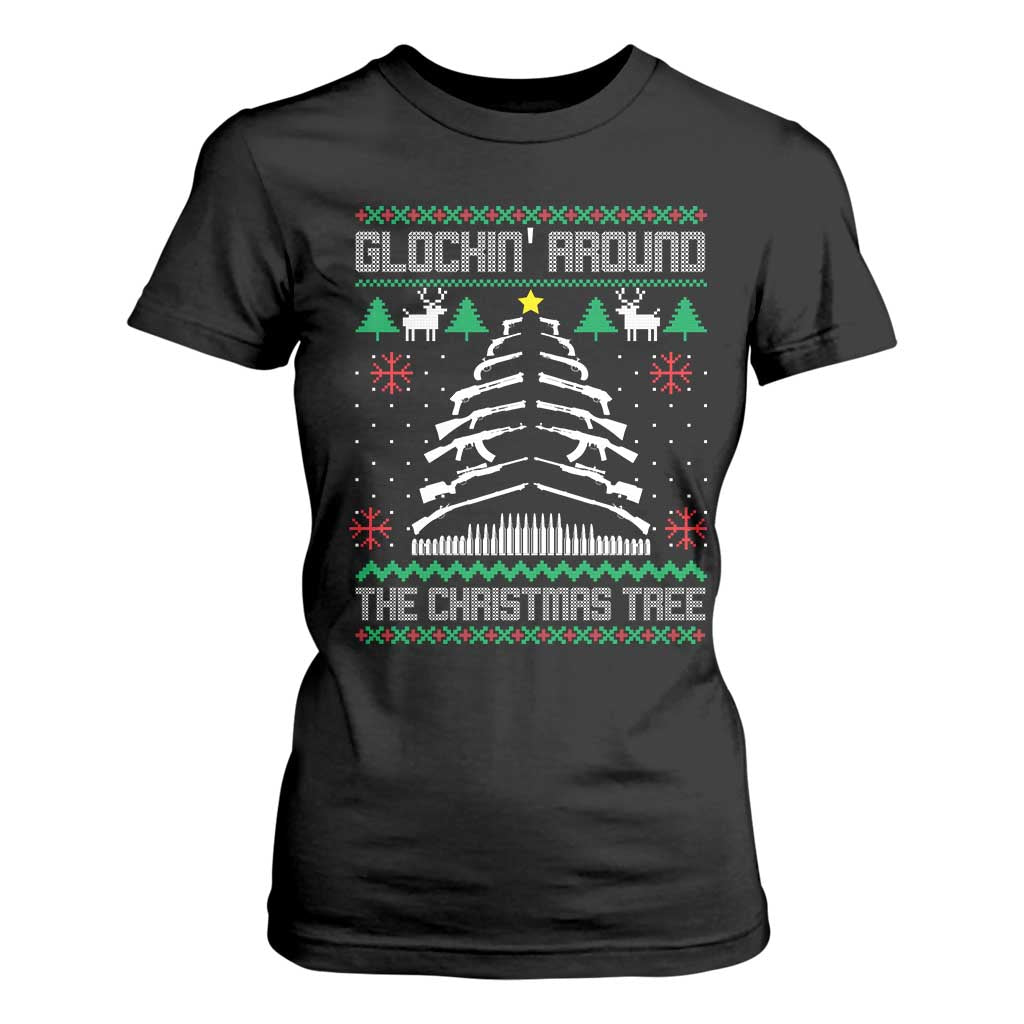 Christmas Gun Lover T Shirt For Women Glocking Around The Christmas Tree TS09 Black Print Your Wear