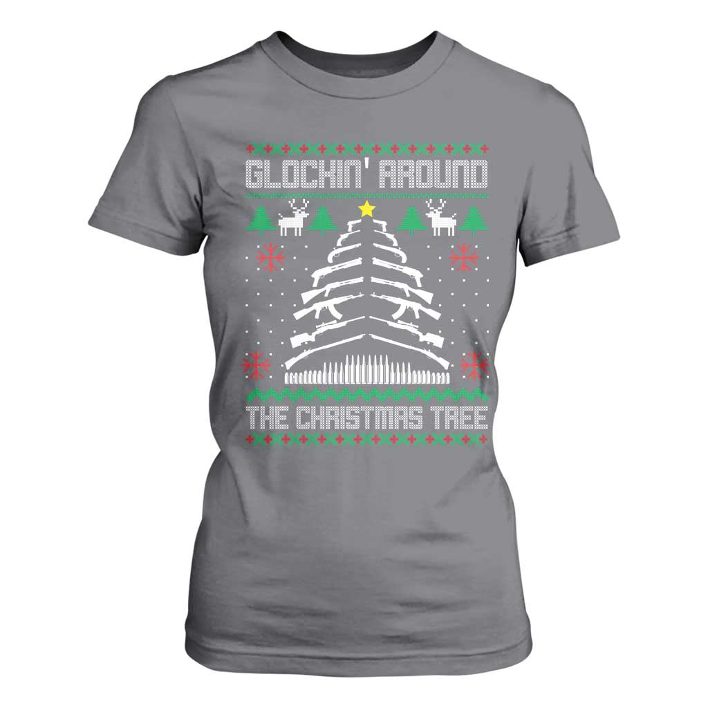 Christmas Gun Lover T Shirt For Women Glocking Around The Christmas Tree TS09 Charcoal Print Your Wear