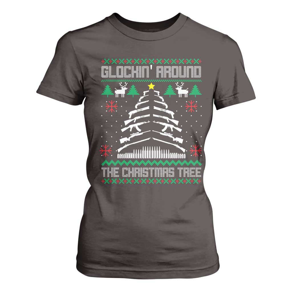 Christmas Gun Lover T Shirt For Women Glocking Around The Christmas Tree TS09 Dark Chocolate Print Your Wear