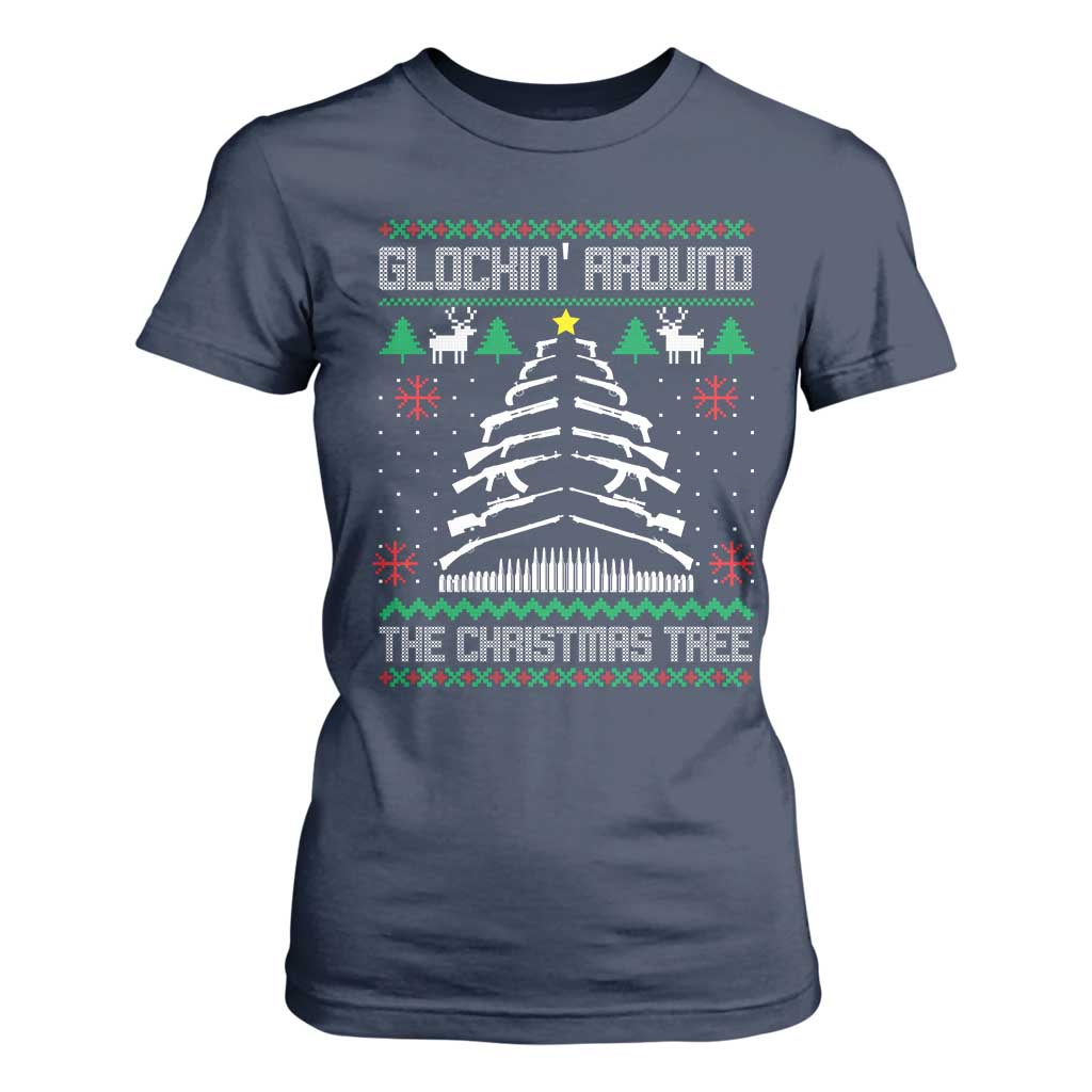 Christmas Gun Lover T Shirt For Women Glocking Around The Christmas Tree TS09 Navy Print Your Wear