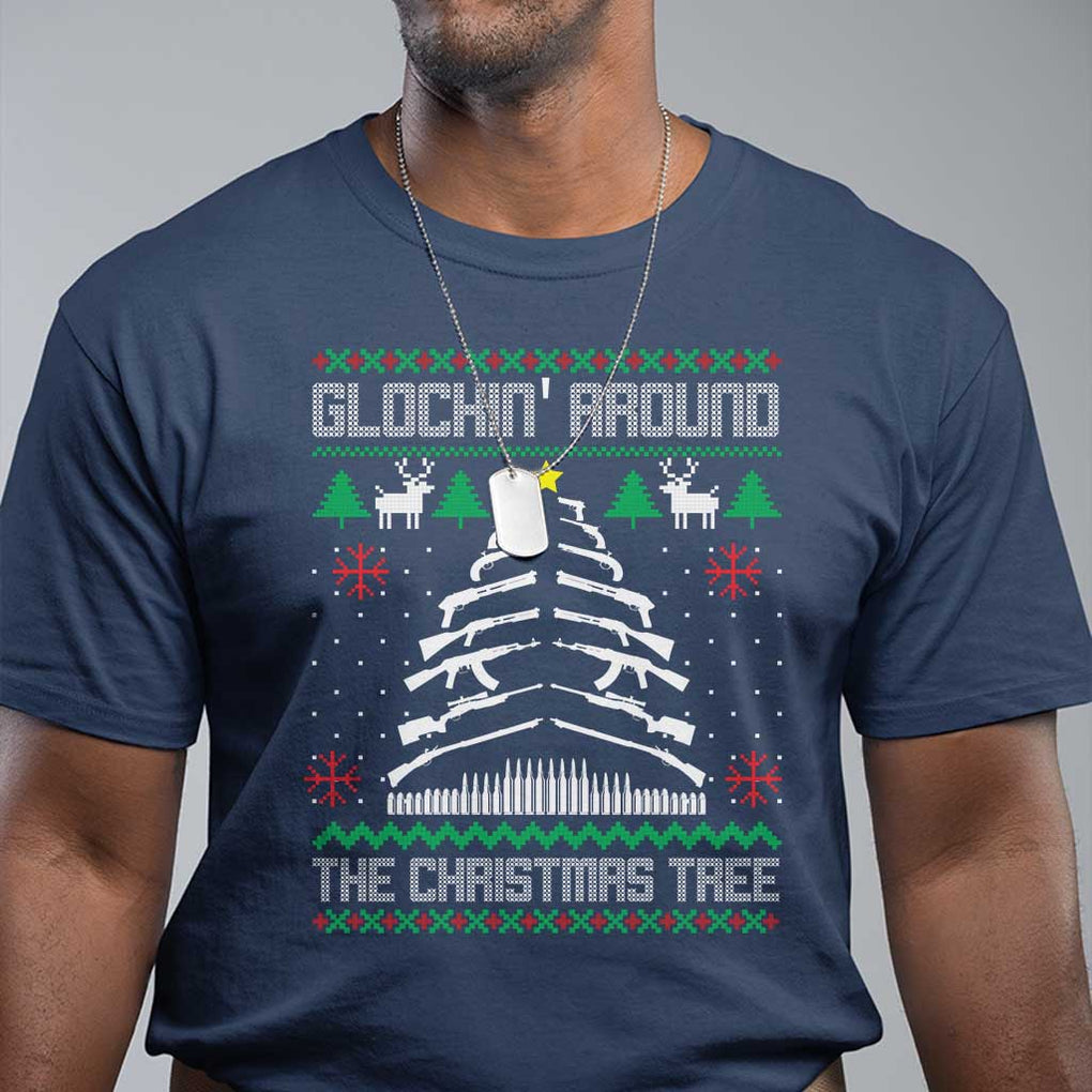 Christmas Gun Lover T Shirt Glocking Around The Christmas Tree TS09 Navy Print Your Wear